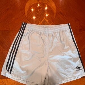 Adidas Athletic Shorts in Powder Blue with Navy Stripes